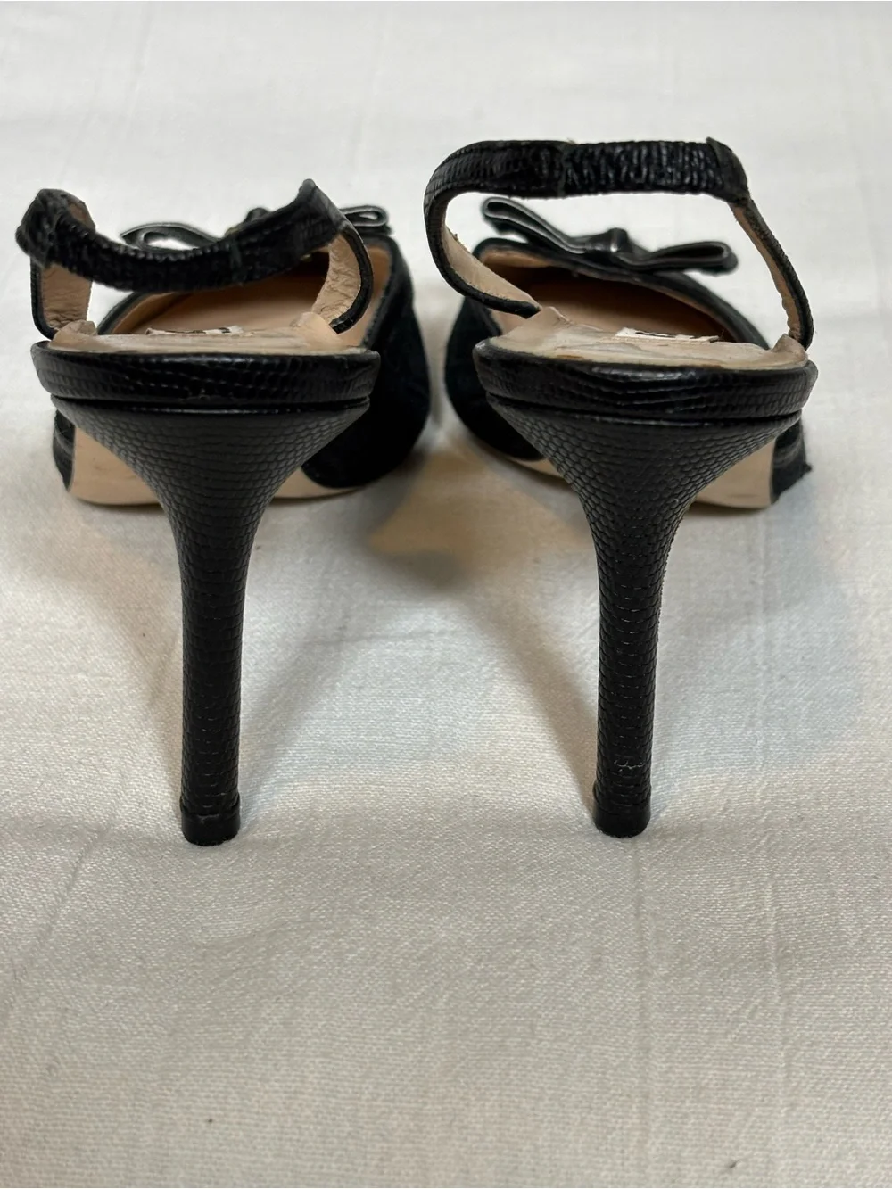 Vintage Isaac Mizrahi Patterned Fabric Slingback Pumps Heels-Black-Women Size 7